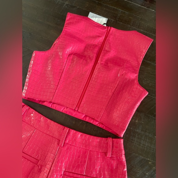 NWT 2pc 7 For All Mankind Pink Croc Leather Corset Crop Top Shorts Set Sz Small - Picture 7 of 16